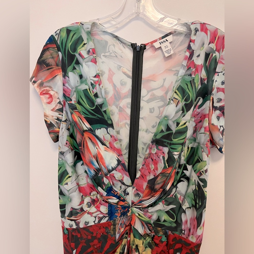 ISSA Flower & Fruit Plunging Neck Dress. Size 10. Perfect for summer parties!